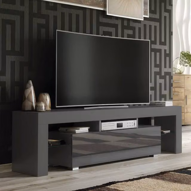 Creative Furniture Modern Glossy TV Unit in Grey, W: 160 cm, H: 45 cm, D: 35 cm