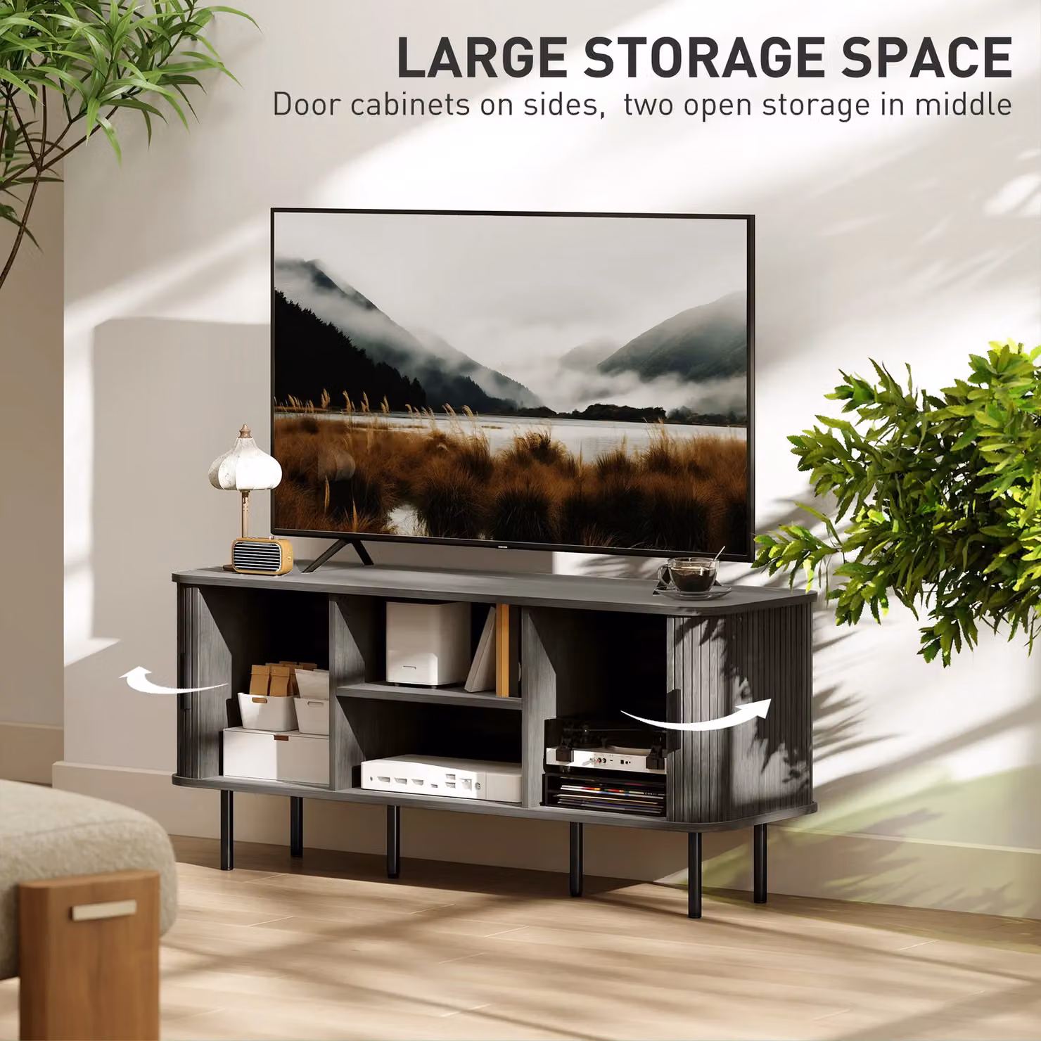 HOMCOM Modern Grey Wood TV Unit for Your Living Room – 5