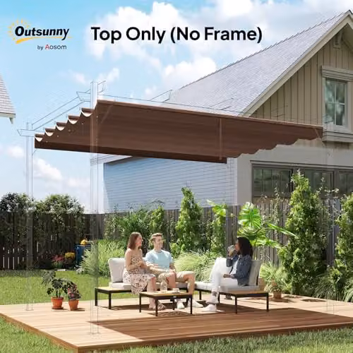 Outsunny Brown Retractable Pergola Shade Cover Replacement, W: 255 cm x D: 250 cm – 2