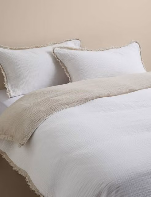 M&S Reversible Pure Cotton Muslin Duvet Cover, Multicolour, W: 140 cm, H: 200 cm