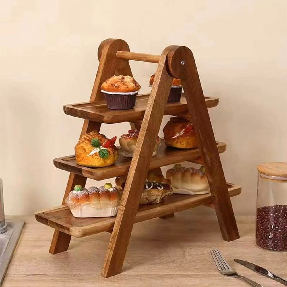 NESTLUNE 3-Tier Square Solid Wood Serving Tray in Brown, W/D/H: 100 x 100 x 40 cm – 4