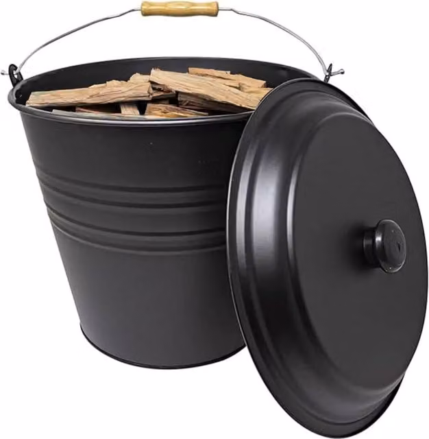 BARGAINS-GALORE Black Metal Ash Bucket and Coal Storage Container, 12 Litre – 1