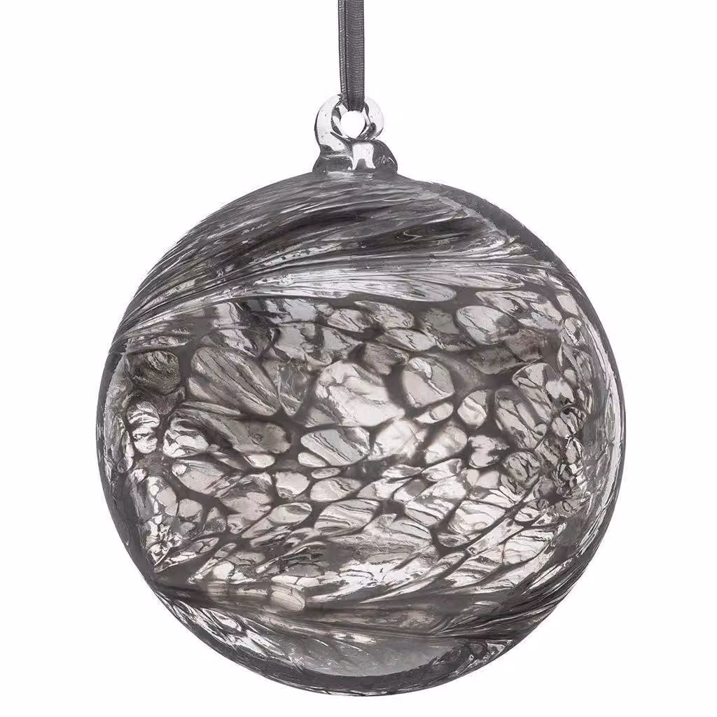 Sienna Glass Pastel Silver Abstract Glass Friendship Ball Bauble, Diameter: 10 cm – 2