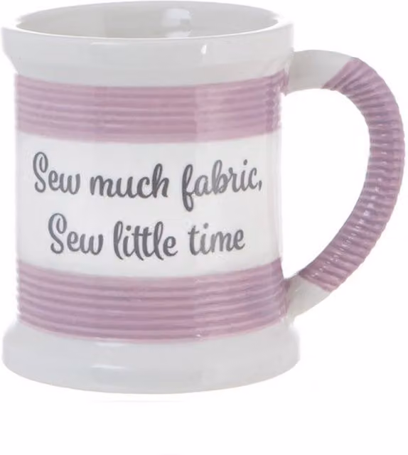 Boxer Gifts Sew Much Fabric Sewing Mug in White Striped Design
