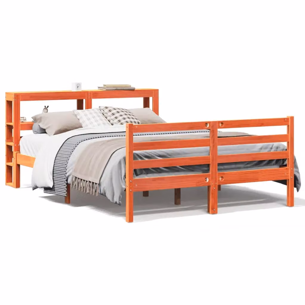 Berkfield Home Small Double Solid Wood Pine Bed Frame in Wax Brown, W/D/H: 120 x 190 cm – 2