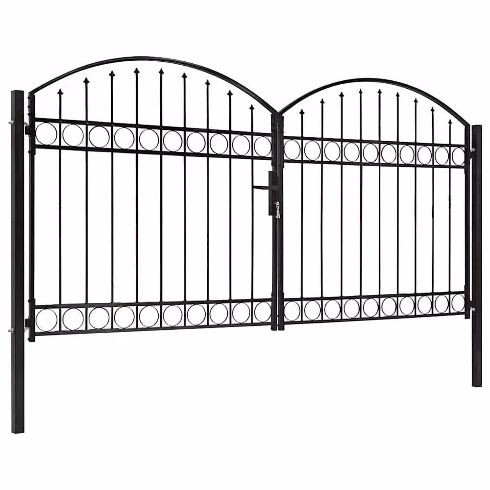 Berkfield Home Elegant Arched Top Double Steel Swing Fence Gate in Black, W: 300 cm, H: 150 cm – 2