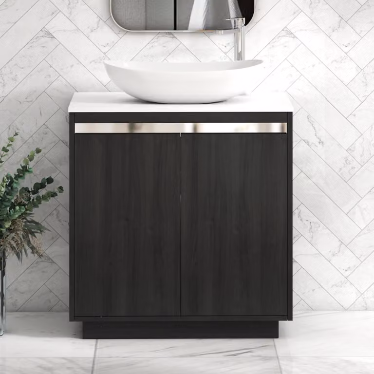 Royal Bathrooms Orion 800mm Hale Black and White Floor Standing 2 Door Vanity Unit with Cesar Basin and Chrome Accent Trim
