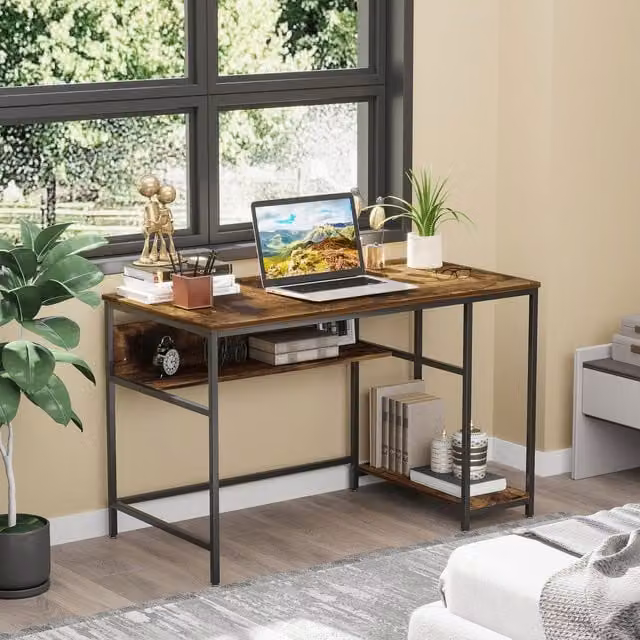 HOMCOM Industrial Computer Desk and Writing Study Table in Brown