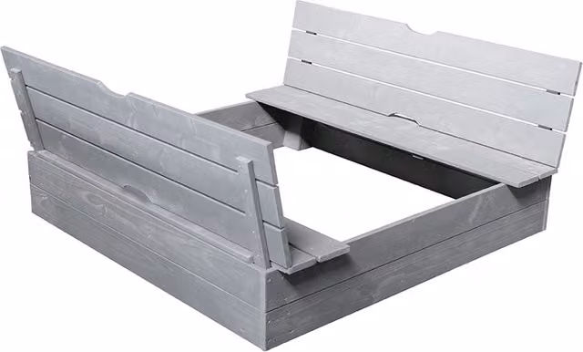 Soulet Wooden Sandpit with Folding Benches in Grey, W/D/H: 118 x 118 x 118 cm