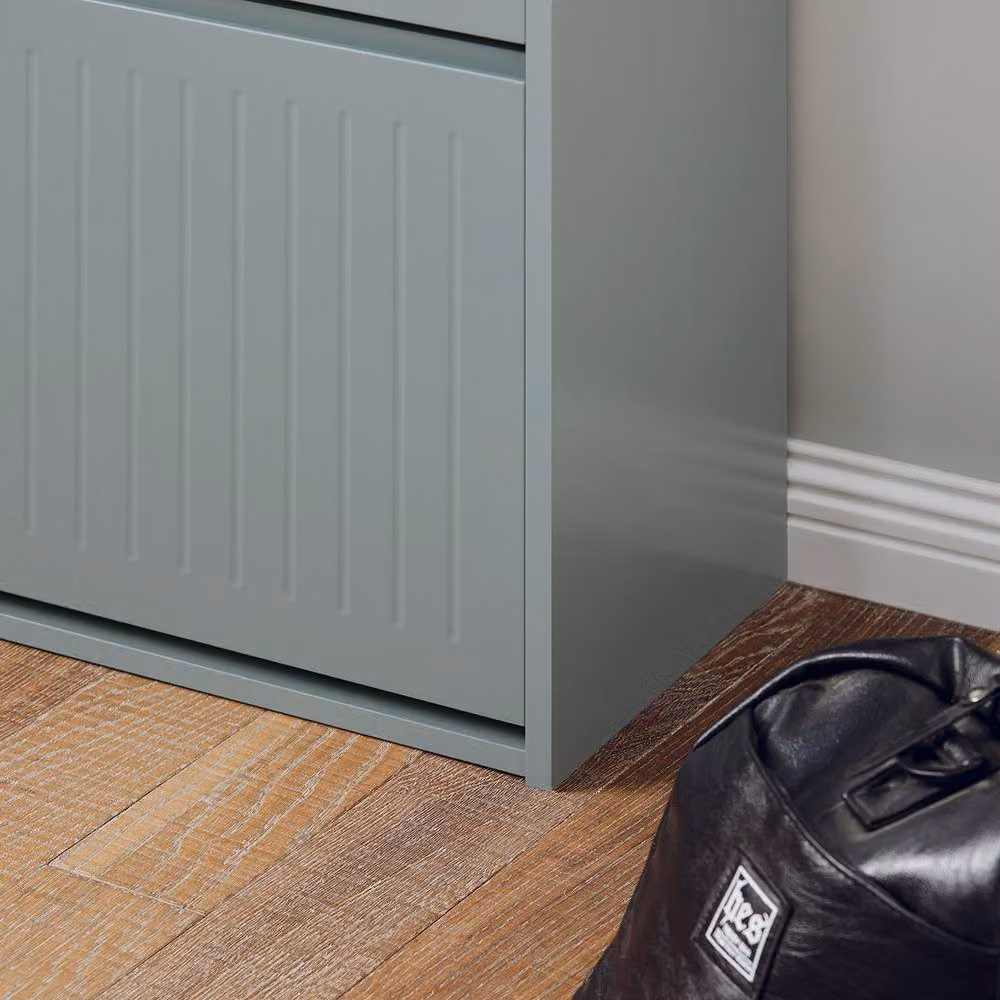 SoBuy Slim Modern Grey Shoe Cabinet with Tilting Compartments and Internal Shelves, W/D/H: 120 x 60.96 x 3 cm – 4