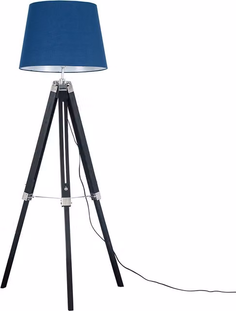 ValueLights Modern Tripod Floor Lamp with Black Wood and Silver Chrome Base and Navy Blue Fabric Cone Shade