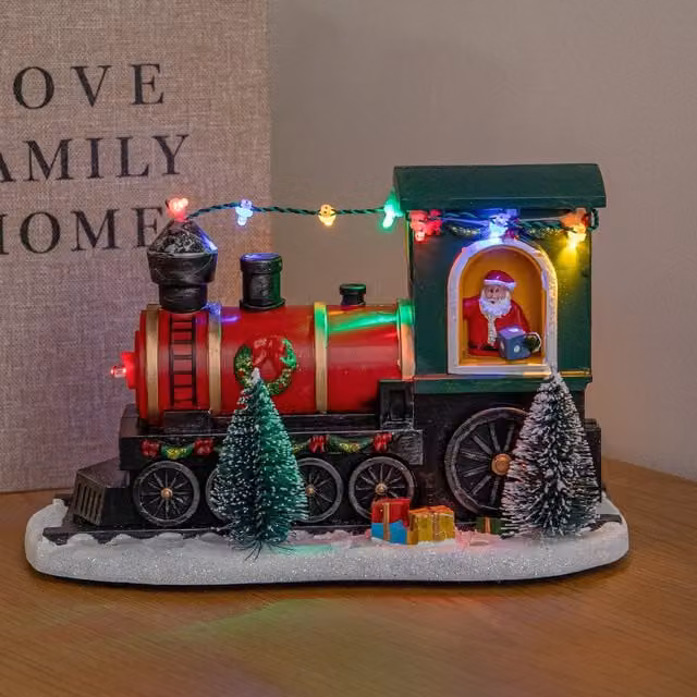 Samuel Alexander Light Up Christmas Train with Santa in Red and Green with Multi-Colour LEDs