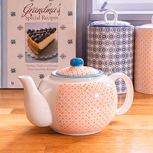 Nicola Spring 15 Piece Ceramic Tea Set in Orange with Floral Pattern – 3