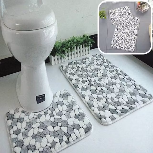 SPETLEK Set of 2 Multicolour Graphic Cotton Bath and Pedestal Mats, Non-Slip, W/D: 100 x 130 cm