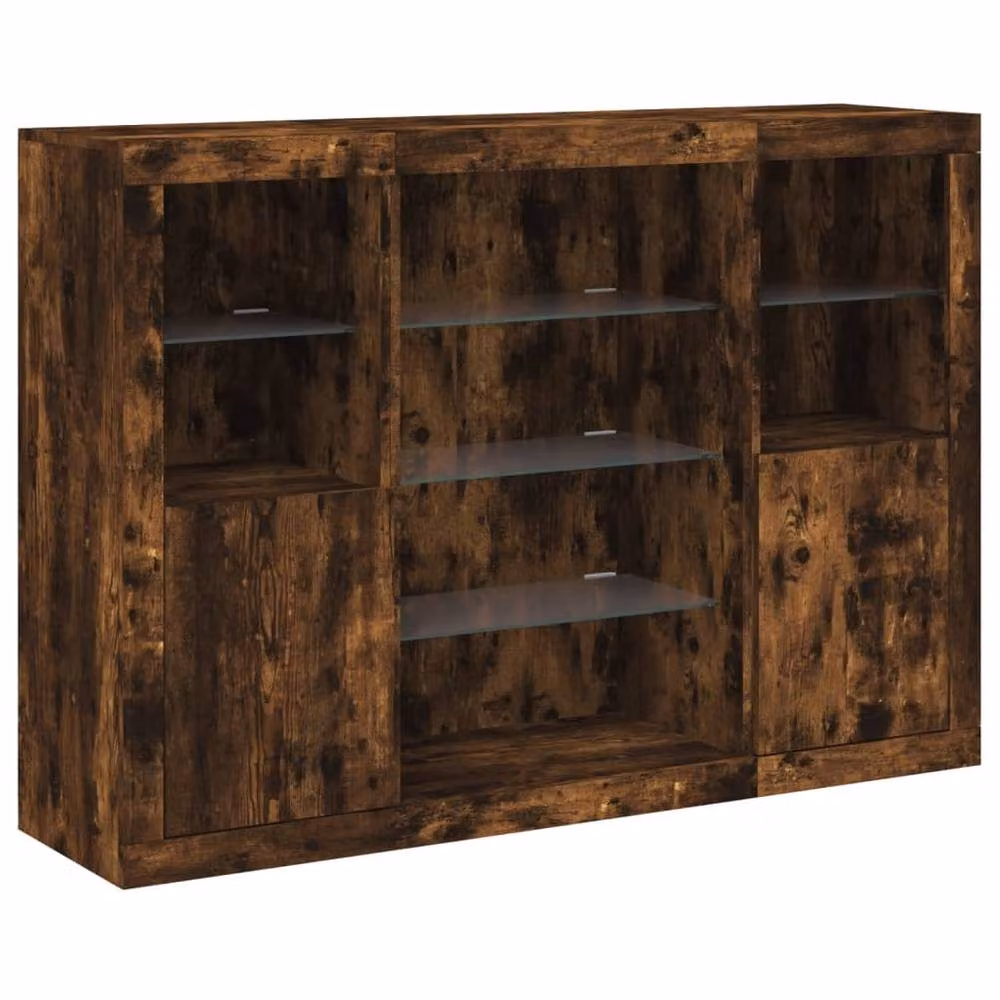 Berkfield Home Set of 3 Modern Smoked Oak Sideboards with Integrated LED Lighting in Brown – 5