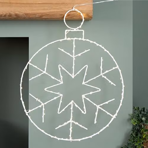 Samuel Alexander Silver and White Hanging Christmas Snowflake Bauble with 250 White LEDs, W: 48 cm, D: 38 cm – 2