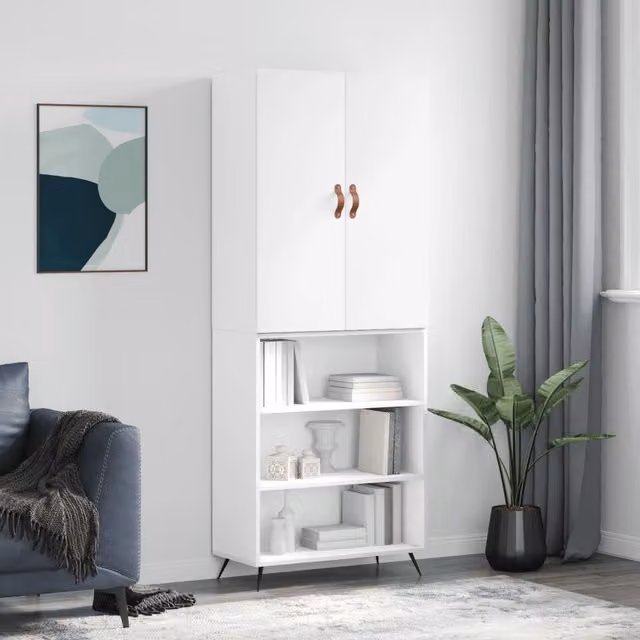 Berkfield Home Modern White Highboard with Hinged Doors and Internal Shelves, W/D/H: 69.5 x 34 x 180 cm