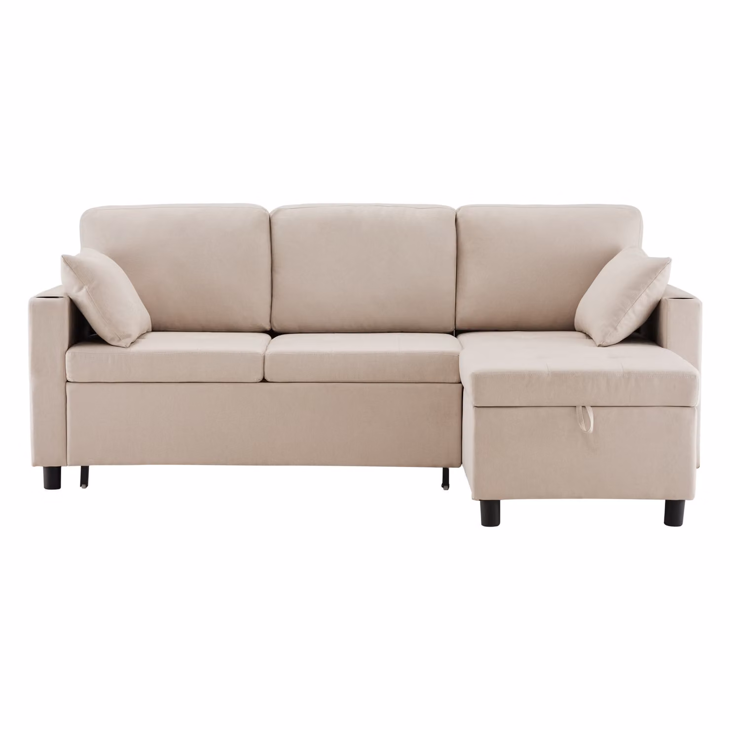 Aosom UK Beige Linen Look L-Shaped 3 Seater Corner Sofa Bed with Storage, Cup Holders and Magazine Pockets, W/D/H: 212 x 141 x 87.5 cm – 2