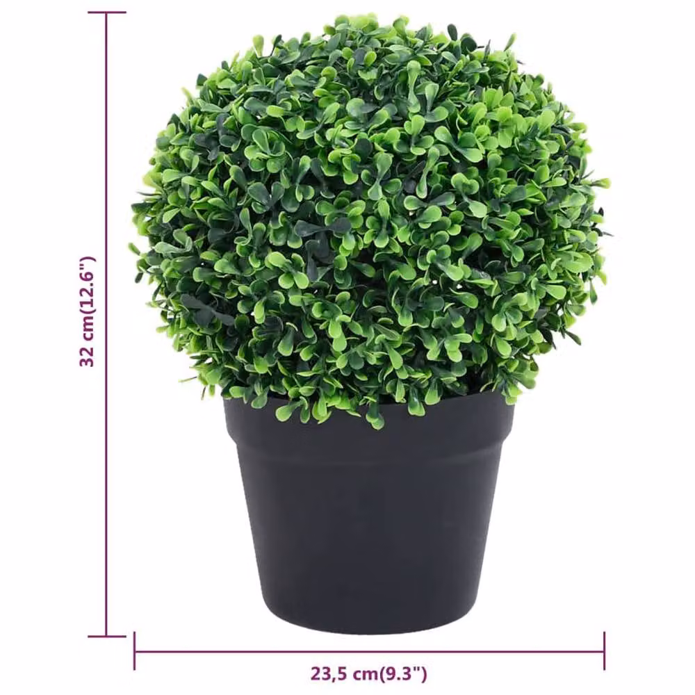 Berkfield Home Artificial Green Boxwood Plants, Set of 2 Ball Shaped Potted Plants, Height: 32 cm – 6
