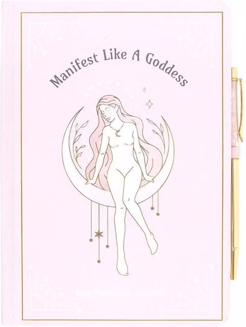 Kingsbury Gifts Goddess Energy A5 Lined Hardcover Journal and Rose Quartz Crystal Pen in Pink