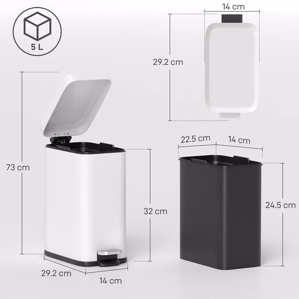 STILVORA 5L White Pedal Bin with Removable Inner Bucket and Soft Close Mechanism – 4