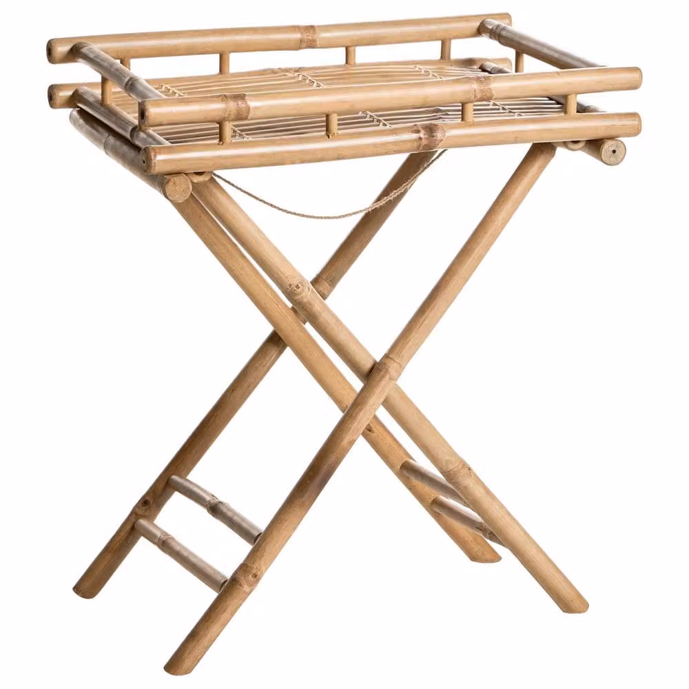 Wyld and Coco Folding Bamboo Bathroom Side Table with Removable Tray in Natural Brown – 2