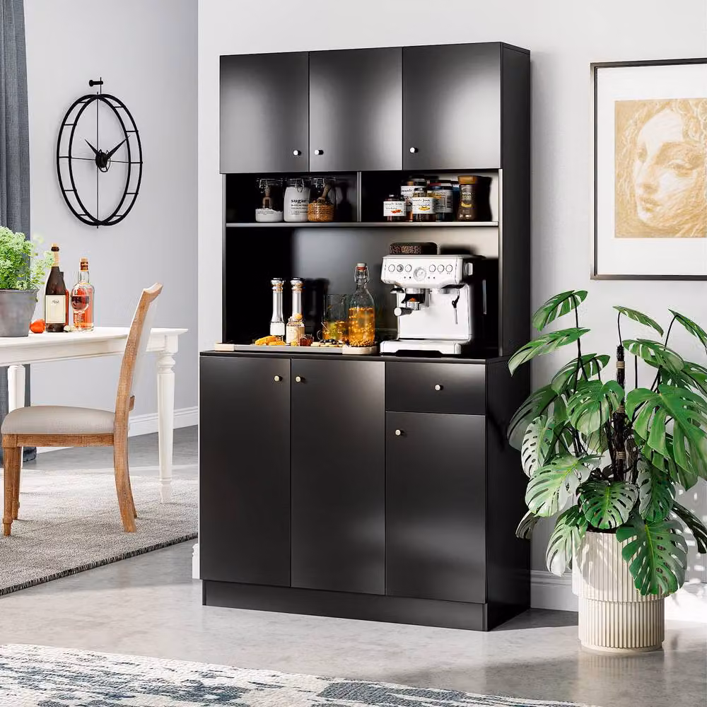 Costway Modern Black Tall Kitchen Cupboard Buffet Pantry Storage Cabinet with USB Ports – 4