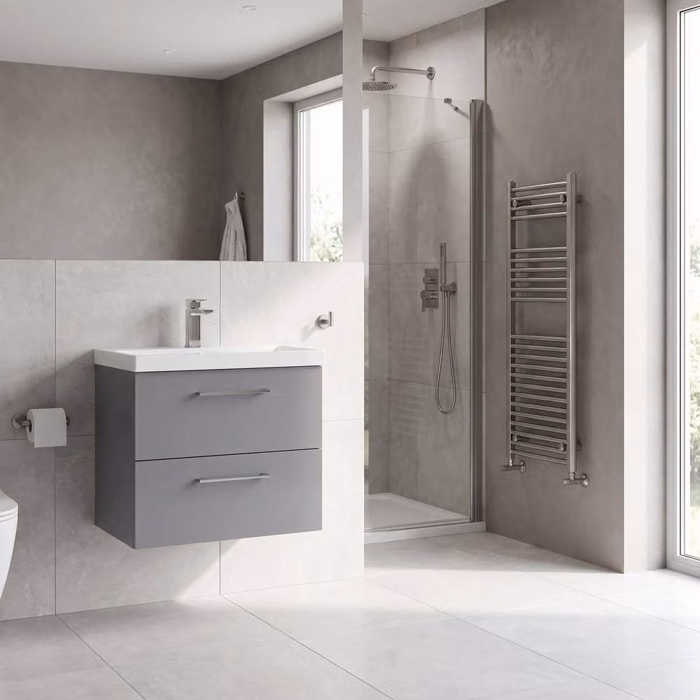 Balterley Modern Wall Hung Bathroom Vanity Unit with 2 Soft Close Drawers, Satin Grey, Width: 60 cm – 3