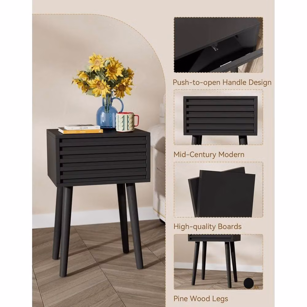 FORGEVIO Set of 2 Fluted Black Wood Nightstands – 5