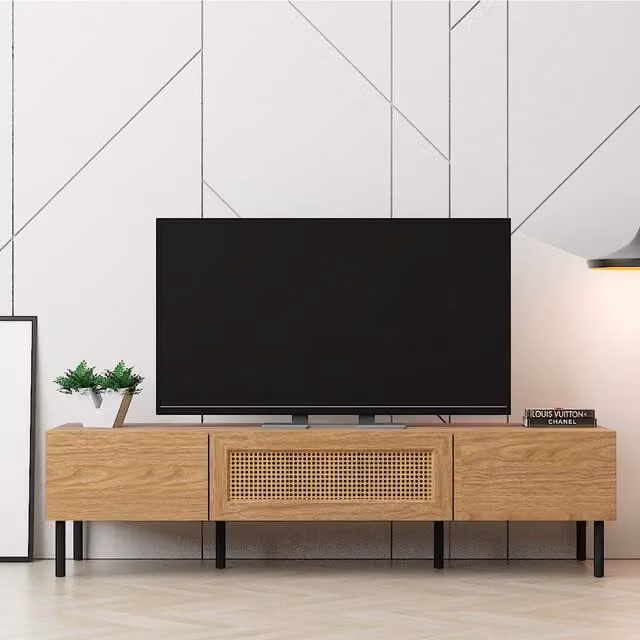 Kidsaw Modern Rattan and Wood TV Cabinet in Brown and Black
