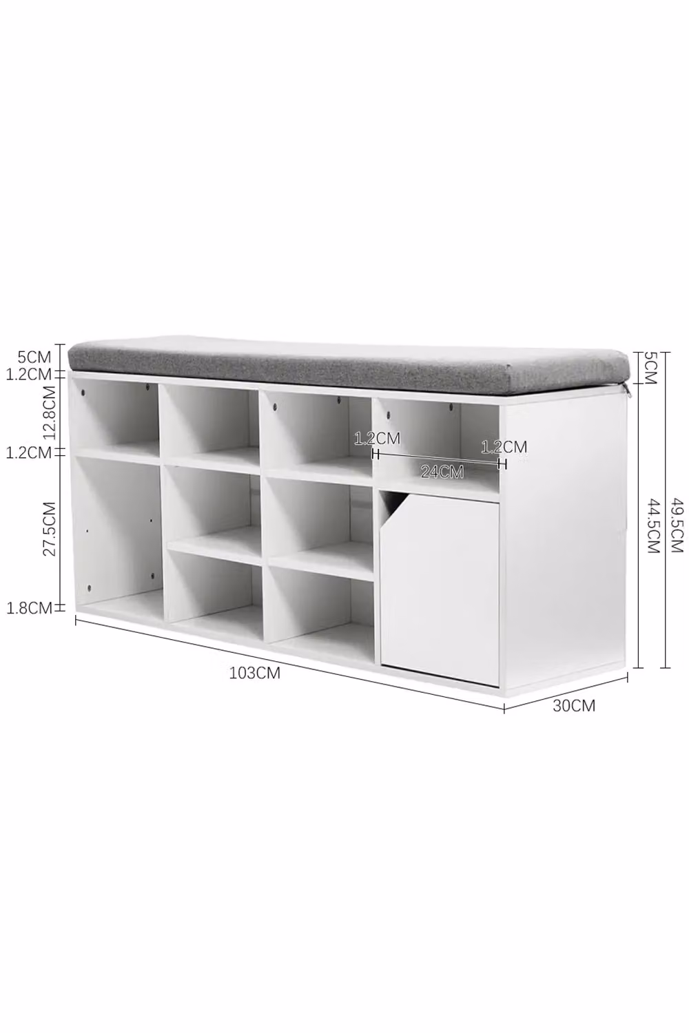 H&O Direct Upholstered Grey Shoe Storage Bench in White – 2