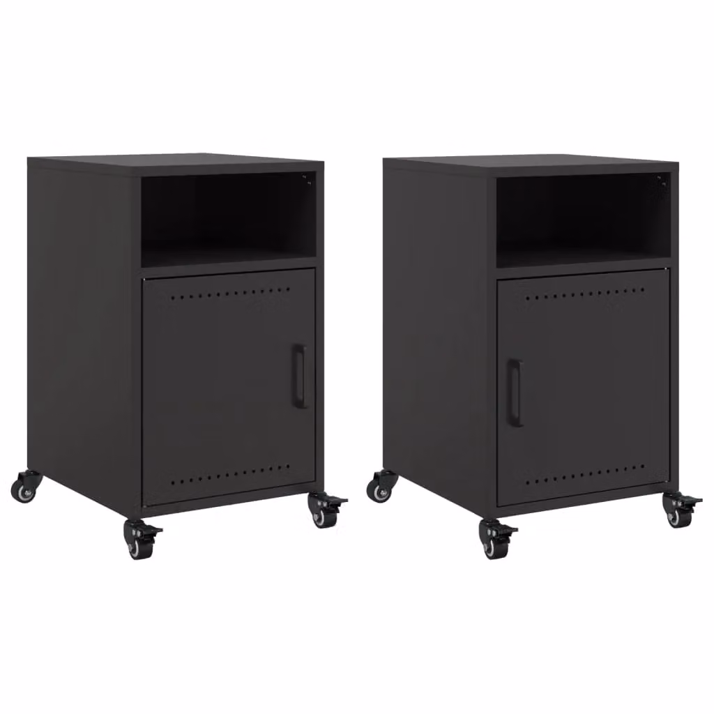 Berkfield Home Set of 2 Black Steel Bedside Cabinets, W/D/H: 36 x 39 x 59 cm – 2