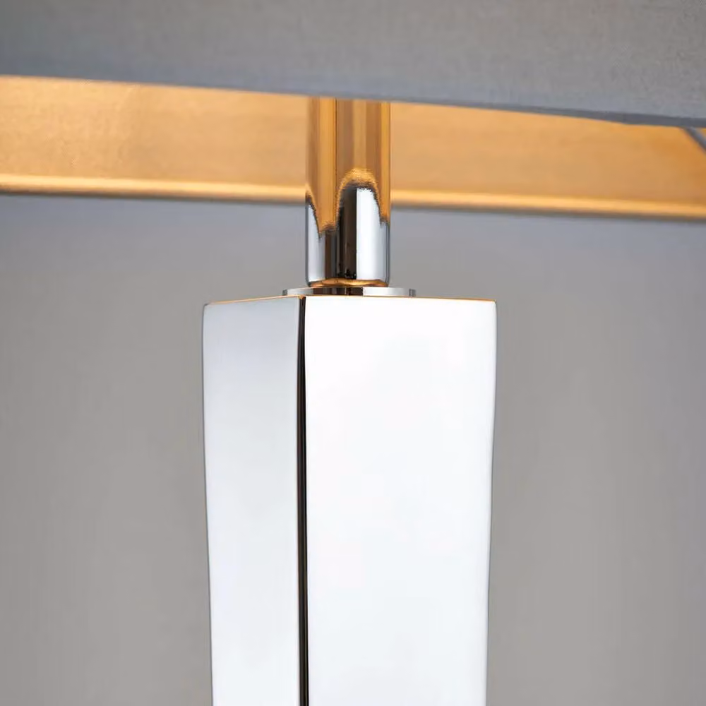 Loops Rectangular Modern Table Lamp with Chrome Metal Base and Grey Fabric Shade H: 66 cm x W: 22 cm x D: 18 cm – 2