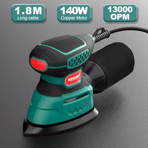 HYCHIKA 140W Detail Electric Mouse Sander in Green with 12 Sanding Sheets – 6