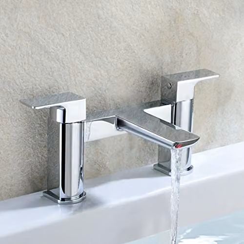 Nes Home Chrome Modern Round Bridge Deck Mounted Bath Filler Tap in Silver – 1