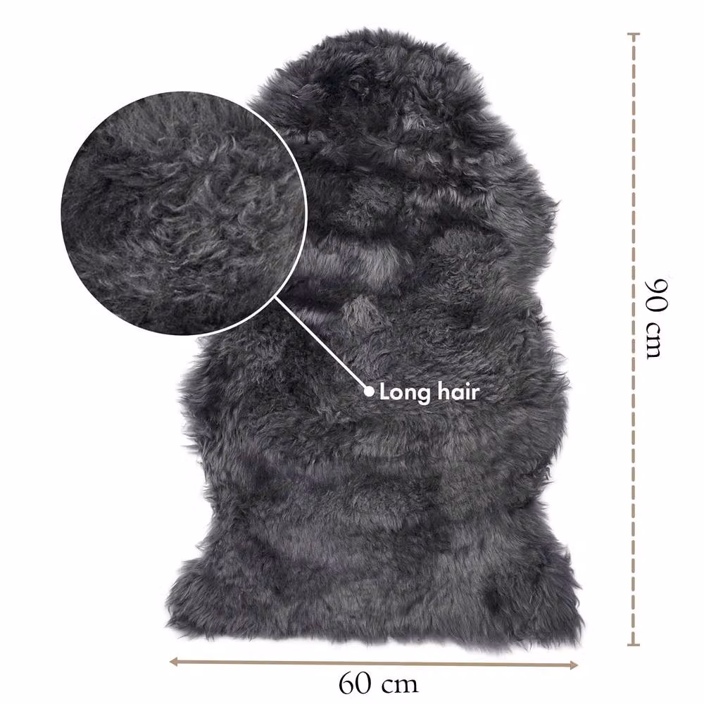 Infinity Leather Natural Wool Single Sheepskin Rug in Dark Grey, W: 90 cm, D: 60 cm – 3