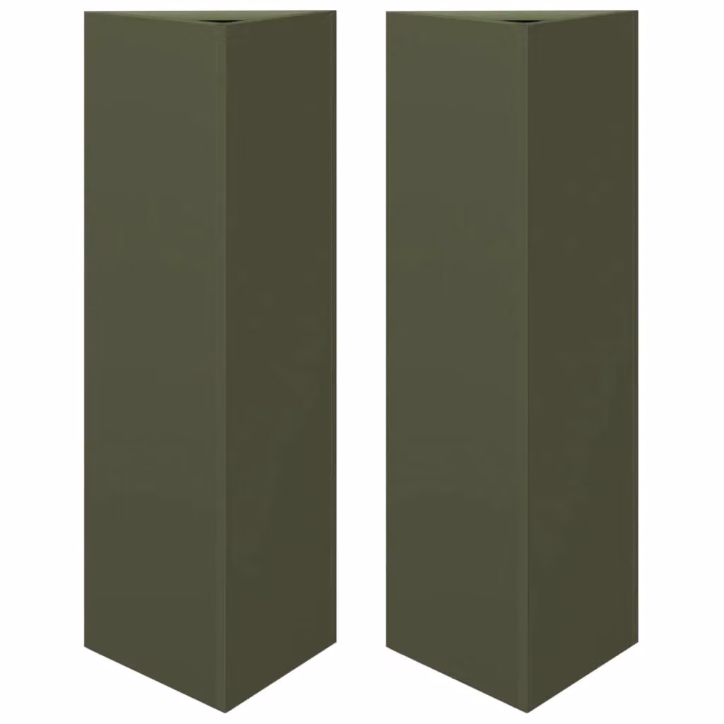 Berkfield Home Set of 2 Triangular Steel Garden Planters in Olive Green, W/D/H: 30 x 26 x 75 cm – 2