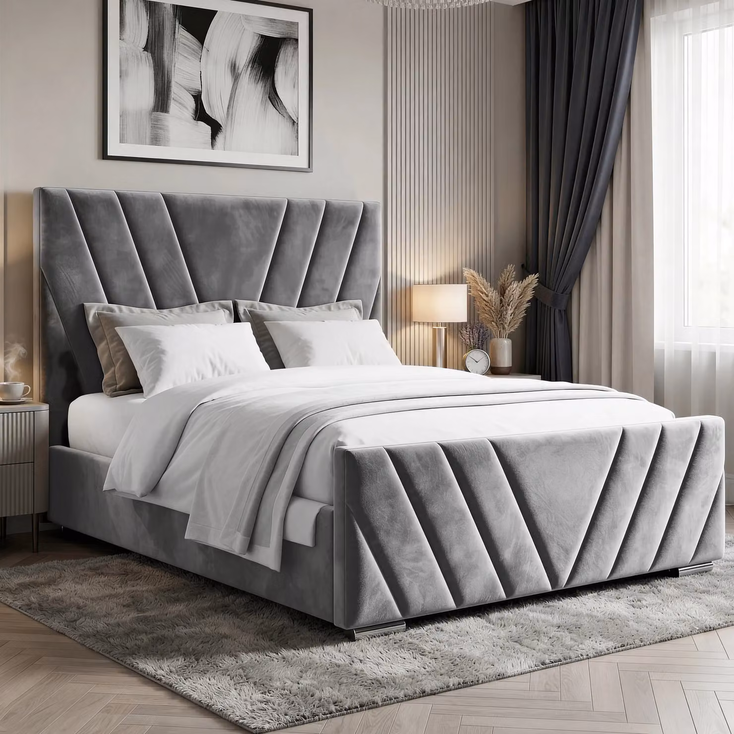 Vellure Velvet Ottoman Storage Bed Frame, Double (4ft6), Dark Grey