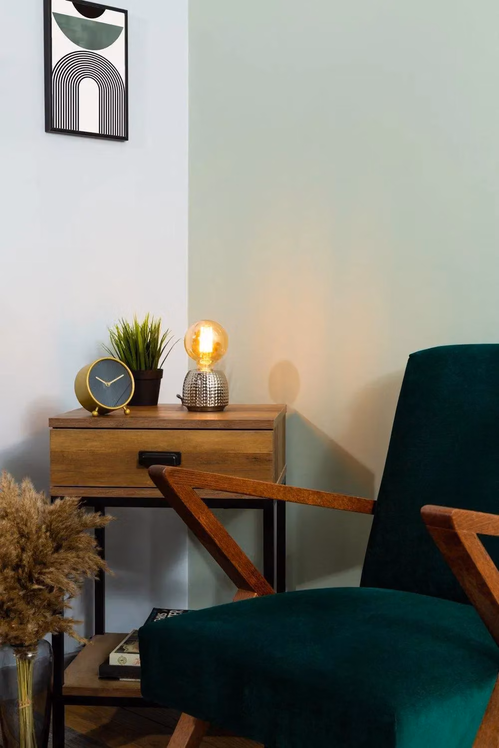 BHS Lighting Modern Oak and Chrome Table Lamp with Silver Glass Sphere – 2