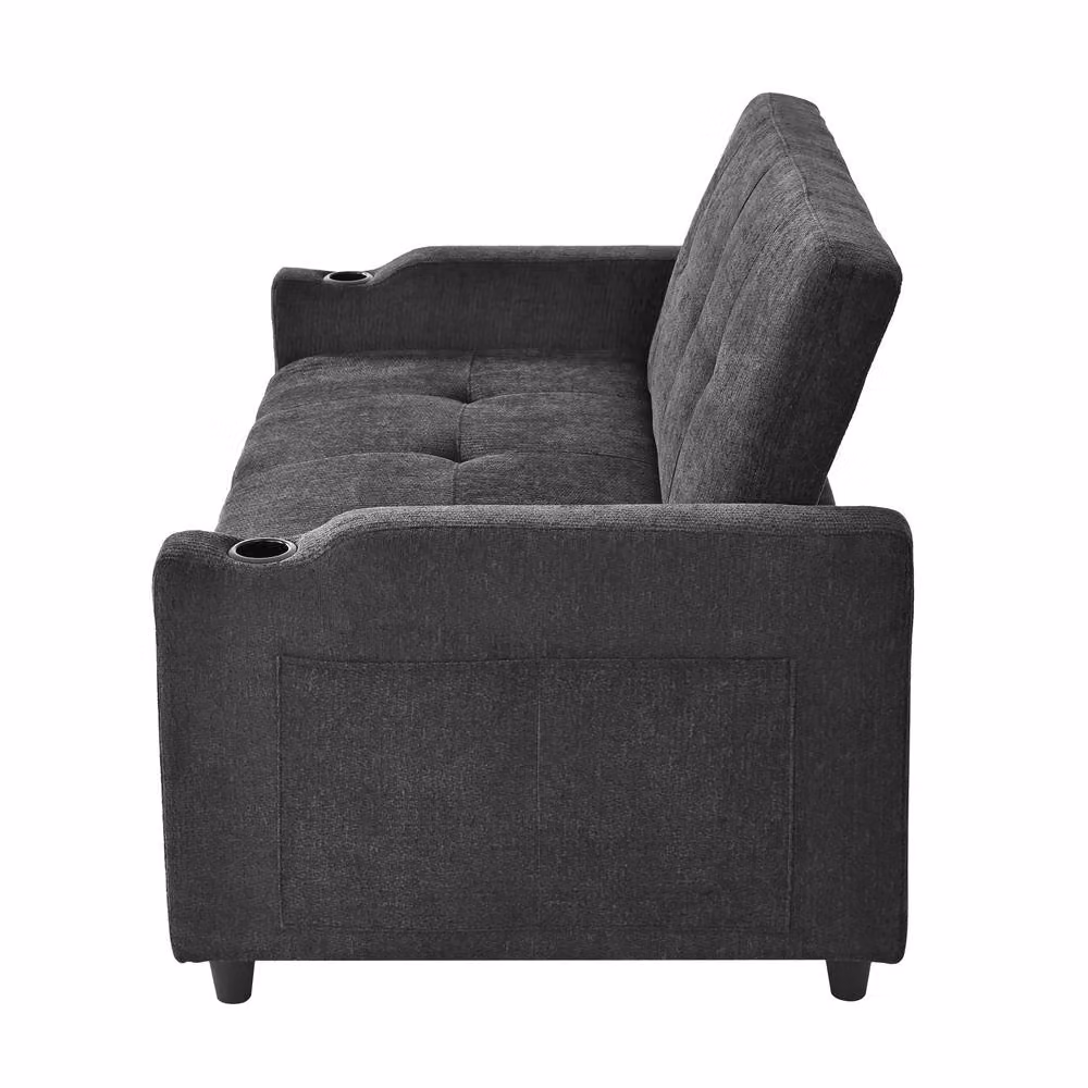 Merax 2-Seater Pull-Out Fabric Sofa Bed with Cup Holders and USB Charging in Grey, W/D/H: 173 x 41 x 58 cm – 5