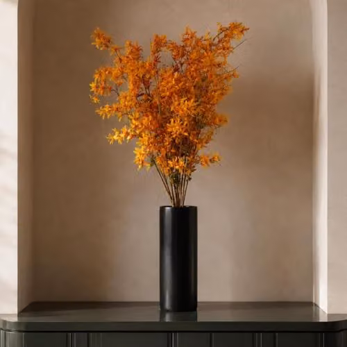 Leaf Design Autumn Lily Artificial Floral Arrangement in Orange and Yellow Textile – 5