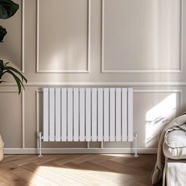 Flat Panel Horizontal Single Panel Radiator in Chrome, Height: 60 cm, Width: 102 cm