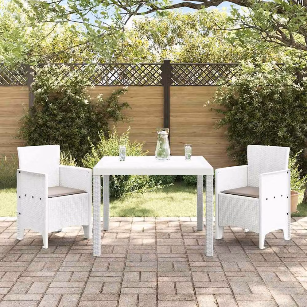 Berkfield Home 3 Piece White Poly Rattan Garden Dining Set with Cushions – 2
