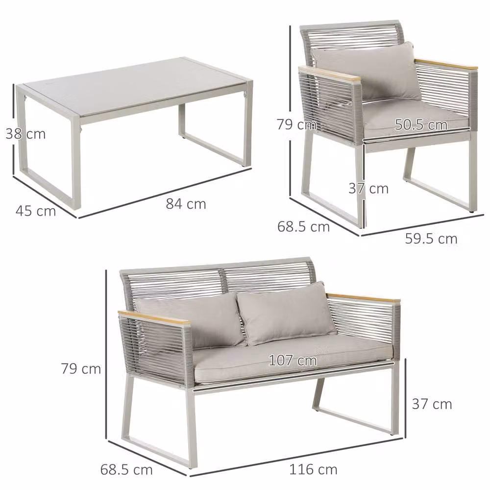 STILVORA 4-Piece Modern Sofa Set with Metal Frame in Grey – 2