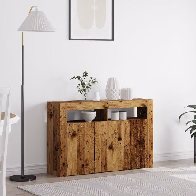 Berkfield Home Modern Sideboard in Brown with Integrated Lighting, W/D/H: 116 x 30 x 75 cm