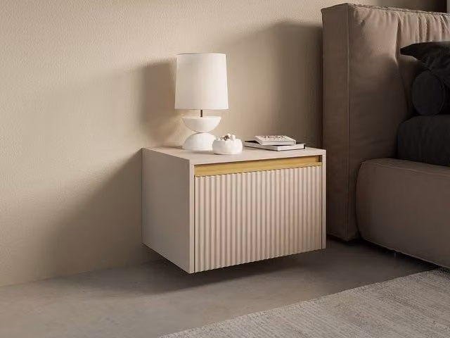 POSINIA Set of 2 Modern MDF Bedside Tables with 1 Drawer in Beige and Gold
