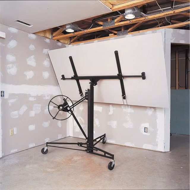 Livingandhome 16ft Manual Steel Drywall Lifter with Rolling Casters in Black