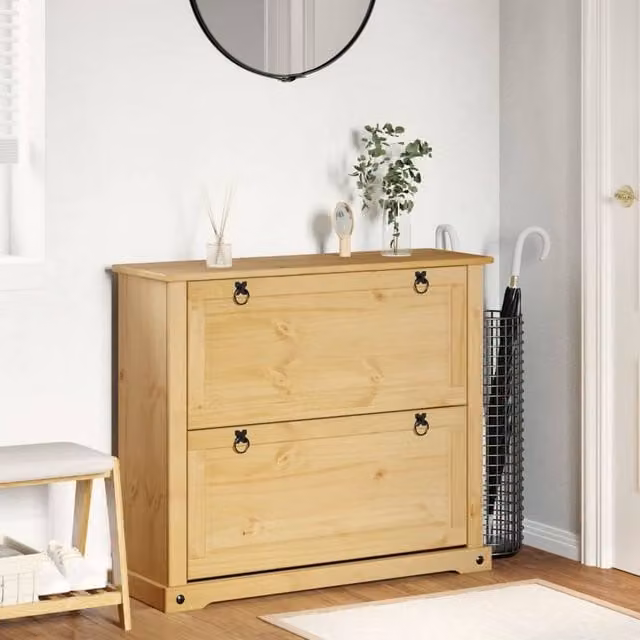 Berkfield Home Corona Shoe Cabinet in Light Brown Waxed Solid Pine, W/D/H: 99 x 32 x 85 cm – 1