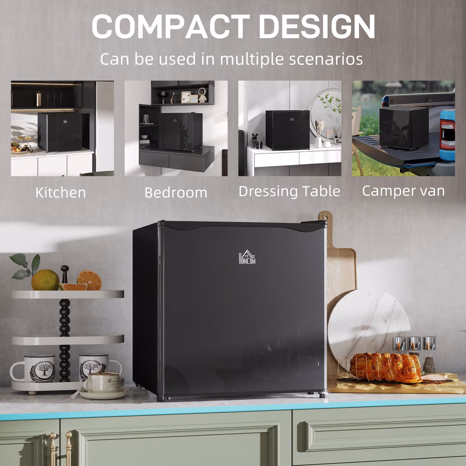 HOMCOM 46L Countertop Mini Fridge with Chiller Box and Reversible Door in Black – 6