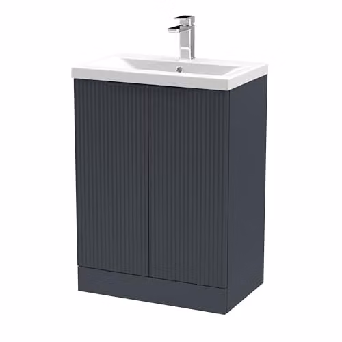 Balterley Floor Standing Bathroom Vanity Unit with Basin and Fluted Front Doors in Dark Grey, W: 61.0 cm, D: 39.0 cm, H: 85.0 cm – 1